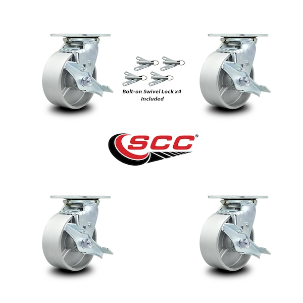 5 Inch Semi Steel Caster Set with Roller Bearings and Brake/Swivel Lock SCC